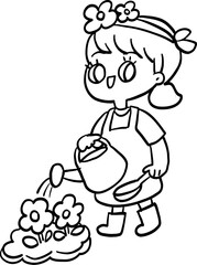 girl with flowers cartoon summer element 