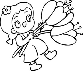 girl with flowers cartoon summer element 