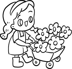girl with flowers cartoon summer element 