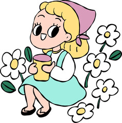 girl with flowers cartoon summer element 