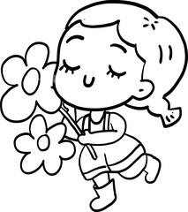 girl with flowers cartoon summer element 