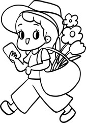girl with flowers cartoon summer element 