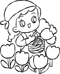 girl with flowers cartoon summer element 