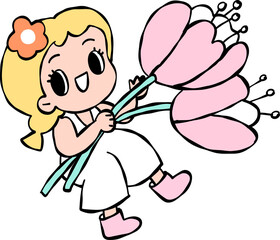 girl with flowers cartoon summer element 