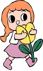 girl with flowers cartoon summer element 