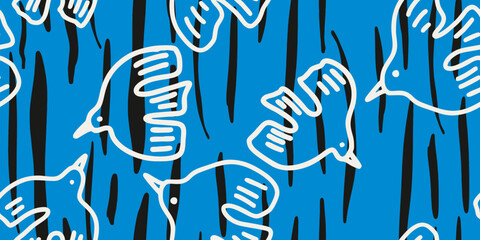 Birds in Flight on Blue Surface Pattern