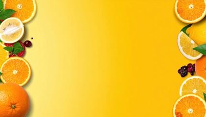Fresh citrus fruit arrangement bright yellow background food photography vibrant atmosphere close-up view healthy concept