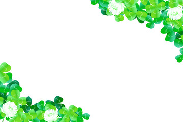 シロツメクサ、四葉、三葉のクローバーのイラスト素材（コピースペースあり）