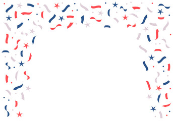 Tricolor Confetti Web graphics White background. Stars confetti for 4th of July for decoration and covering. Happy Independence Day in USA