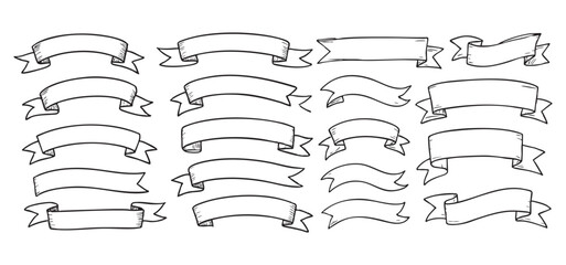 ribbon banner sketch doodle vector lines set element