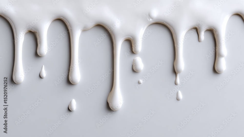 Poster creamy white paint dripping down a smooth gray surface, creating a visually appealing texture, showc