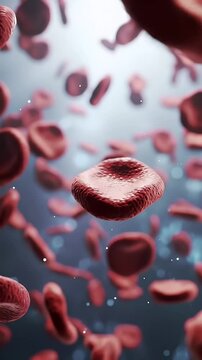 Numerous Red Blood Cells Gracefully Floating in Blurred Blue Background Viewed from Low Angle Ideal for Medical Visualizations and Educational Content