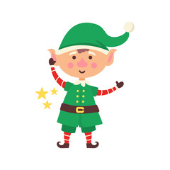 png cute christmas elf character with funny hat claus helper present gift celebration toy box holiday cartoon bag adorable dwarf friends decoration creature greeting retro vintage icon set

