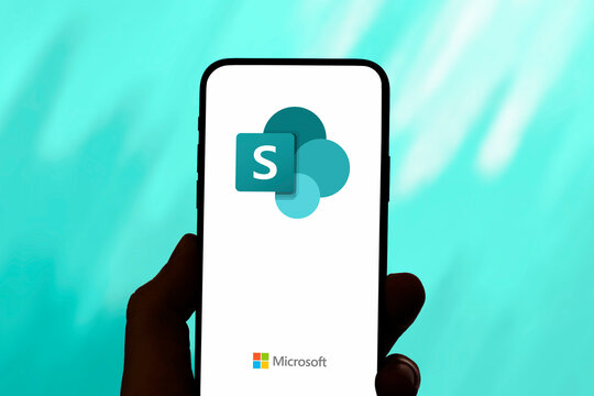 Guilherand-Granges, France - June 05, 2025. Microsoft SharePoint enables secure team collaboration, document management, and workflow automation for organizations within Microsoft 365.
