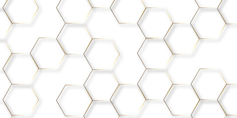 Fototapeta premium Abstract hexagon white background with shadow .golden background Futuristic blue neon honeycombs. Modern technology design. Vector illustration. 