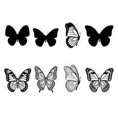 Eight butterfly silhouettes set isolated on white background isolated on white background