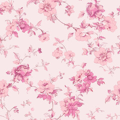 Pink Toile De Jouy Vintage Floral Seamless Pattern 10. Elegant Vector Graphics Print design
