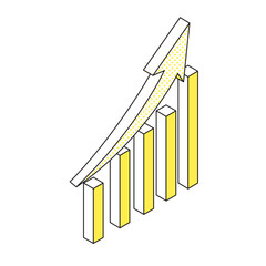 棒グラフと右肩上がり矢印のイラスト