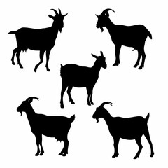 Set of silhouette of goats, goat silhouettes vector, Silhouette goats icon set 