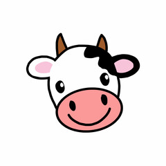 A cute and happy cartoon cow head