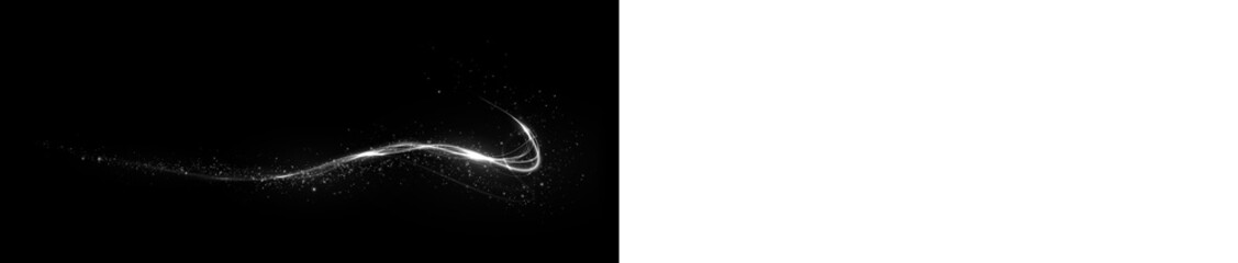 Christmas curved light ribbon png with shine. Smooth white twirl with glowing effect. Elegant festive line element. Glowing light swirl png for decoration.	
