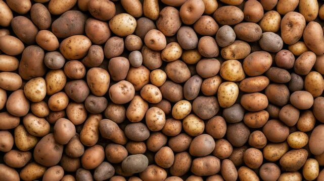 Fresh organic potato tubers in brown and yellow shades, natural earthy texture of assorted vegetables perfect for agriculture, food harvest, and healthy natural produce