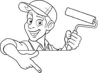 Painter Decorator Cartoon Paint Roller Handyman