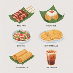 Minimal Cartoon Thai Food Set