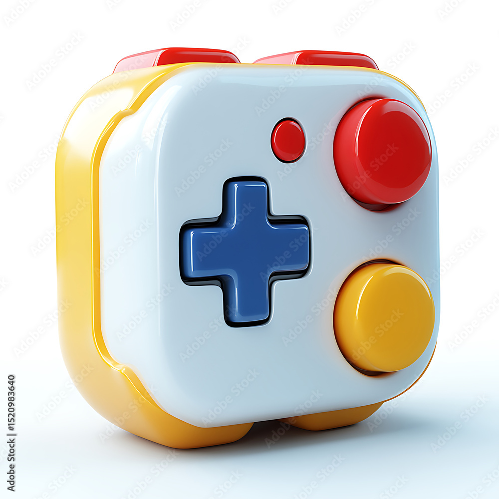 Fototapete cute toy video game controller with red blue and yellow buttons 3d rendering isolated