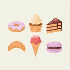 Minimal Cartoon Dessert Set &ndash; No Faces, No Text