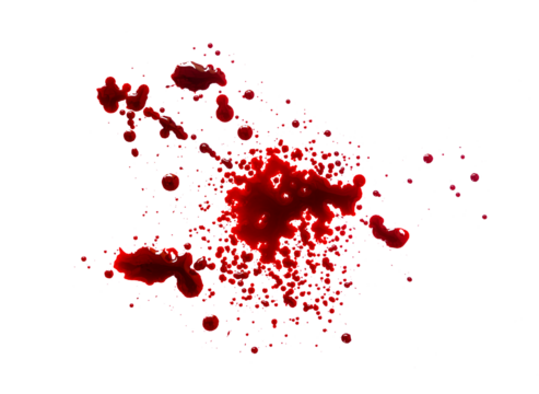 red blood splatter on transparent background