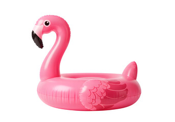 Flamingo print pink pool inflatable flamingo isolated on transparent background. PNG, symbolizing summer fun, relaxation, and vibrant poolside accessories, perfect for vacation and leisure visuals.