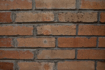 High-resolution image of a rustic red brick wall with aged mortar joints, perfect as a background texture for architectural design, industrial style visuals, or construction materials.