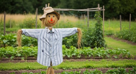 Rustic Scarecrow in Vegetable Patch