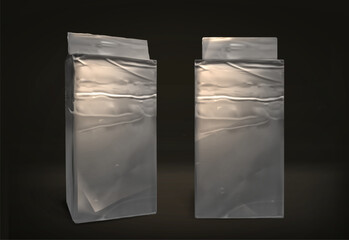 Two realistic luxury silver coffee packaging. Coffee foil packaging mockups  on the black background