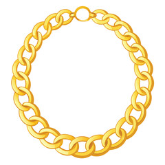 Golden Circular Chain Illustration Shiny Metal Links Jewelry Element on White