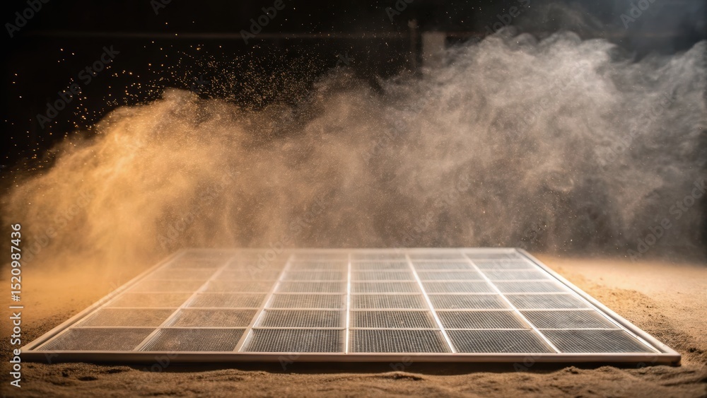 Poster furnace filter concept. innovative surface with flowing particles and dynamic textures.