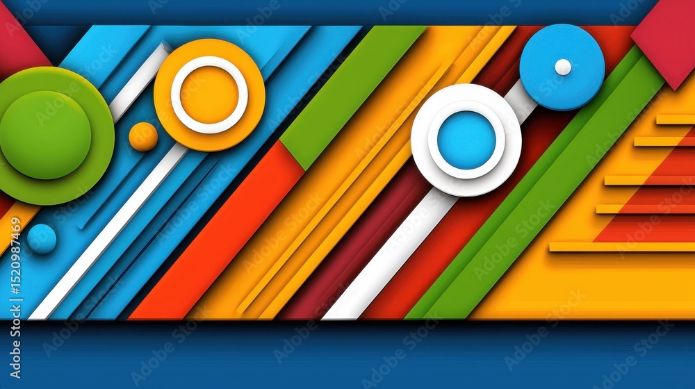 Poster vibrant abstract background featuring an array of colorful geometric shapes. includes circles and sl