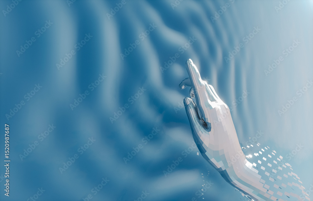 Poster Virtual Digital hand of Artificial Intelligence (AI) with rippled effect. deep learning concept. 3d rendering