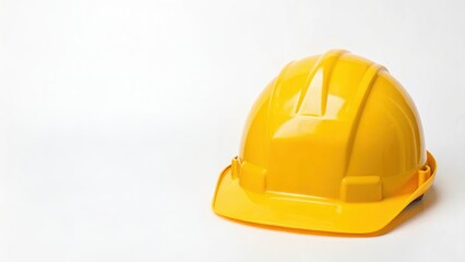 Fototapeta premium Yellow hard hat on a plain background for safety and construction themes.