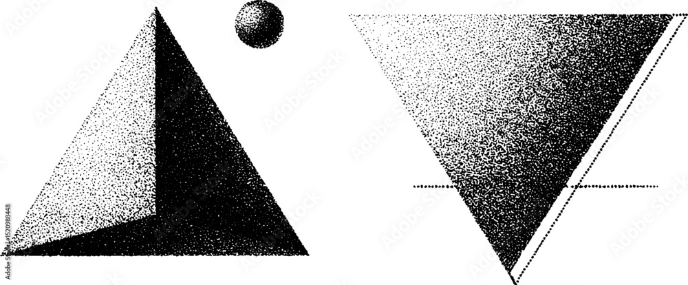 Poster engraved abstract triangle set with geometric and dot patterns for artistic design