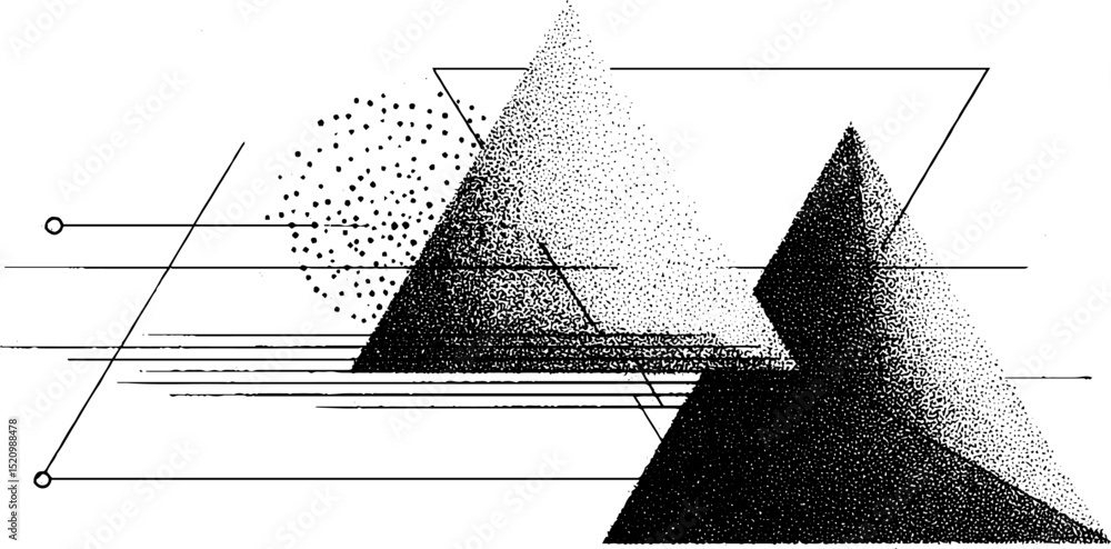 Poster geometric abstract art featuring engraved triangle patterns for creative design projects