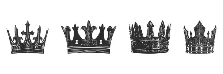 Fototapeta premium Vintage Crown Silhouette Set. Royalty And Nobility Symbols In Classic Design. Isolated Vector Illustration Collection