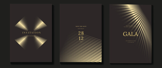 Fototapeta na wymiar Luxury wedding invitation card background vector. Golden elegant gold wavy lines on brown background. Premium design illustration for wedding and vip cover template, banner, poster. 