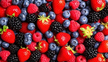 Closeup of fresh, juicy berries and blueberries, a vibrant healthy treat