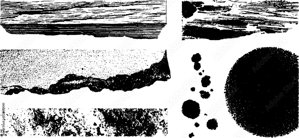 Poster engraved texture set of aged concrete and wood patterns for design projects