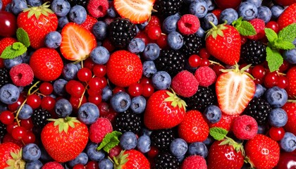 Obraz premium A delicious pile of freshly picked berries and strawberries, sweet healthy treat