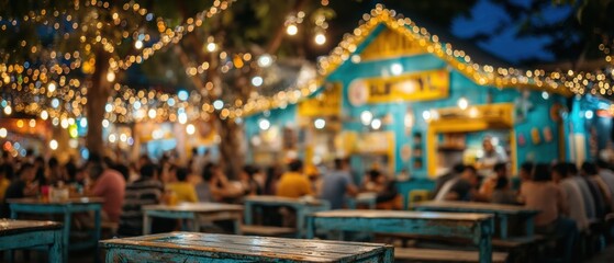 Obraz premium Vibrant night market candid moments between vendors and shoppers