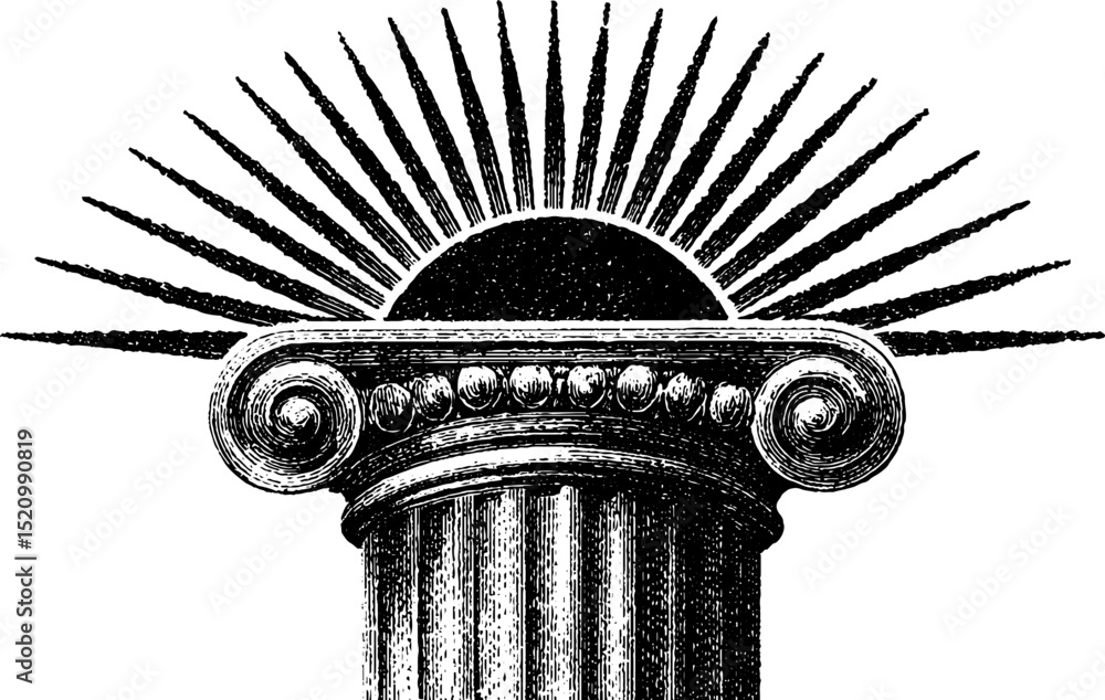 Aufkleber classical architecture element with engraved column and radiant sunburst design