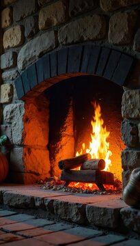 Cozy and inviting hearth, glowing embers casting a warm light on a rustic stone fireplace Perfect for home, comfort, and winter themes , fire, heat, light